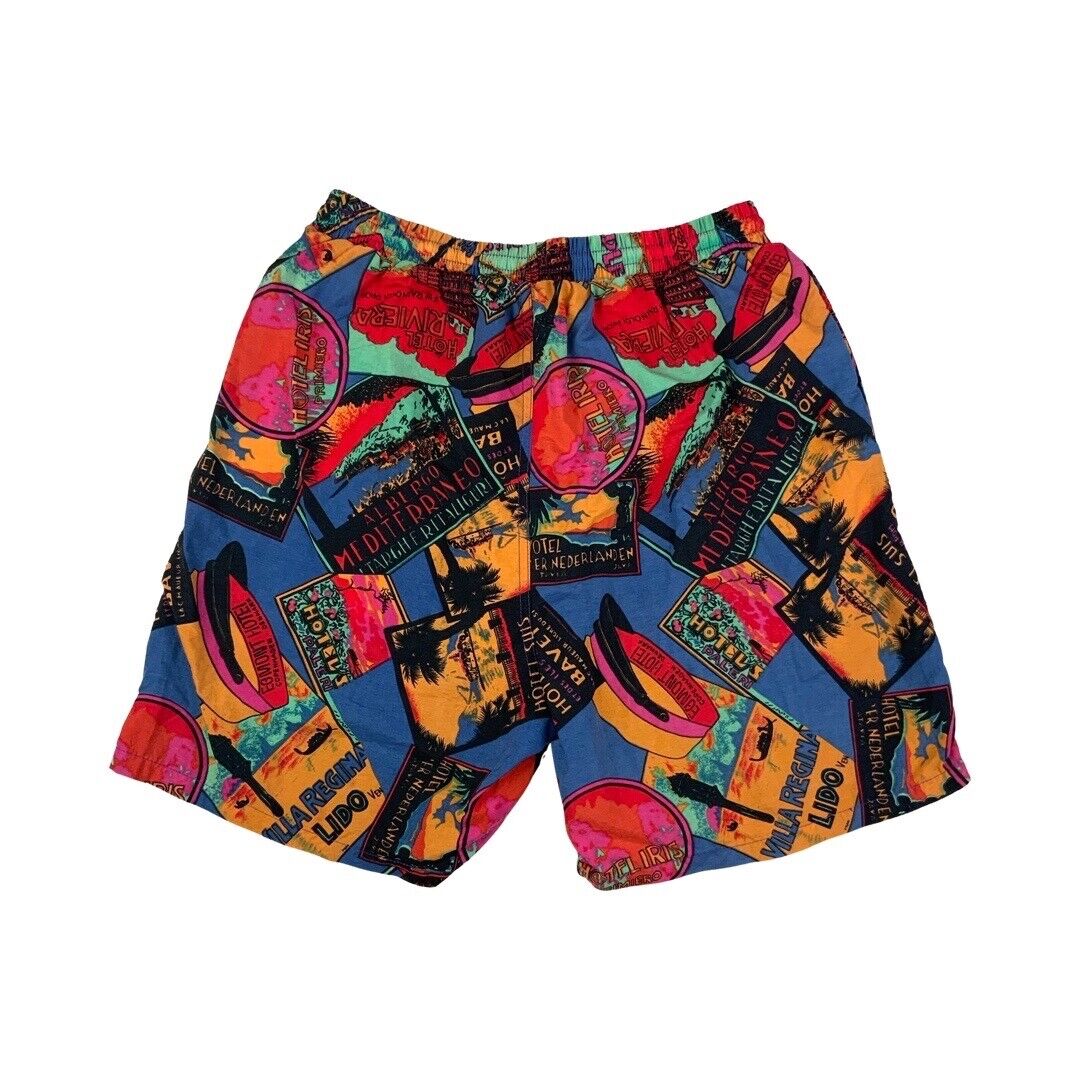 Vintage 1990s Multi-Coloured All-Over Print Swim Surf Boardshorts Large