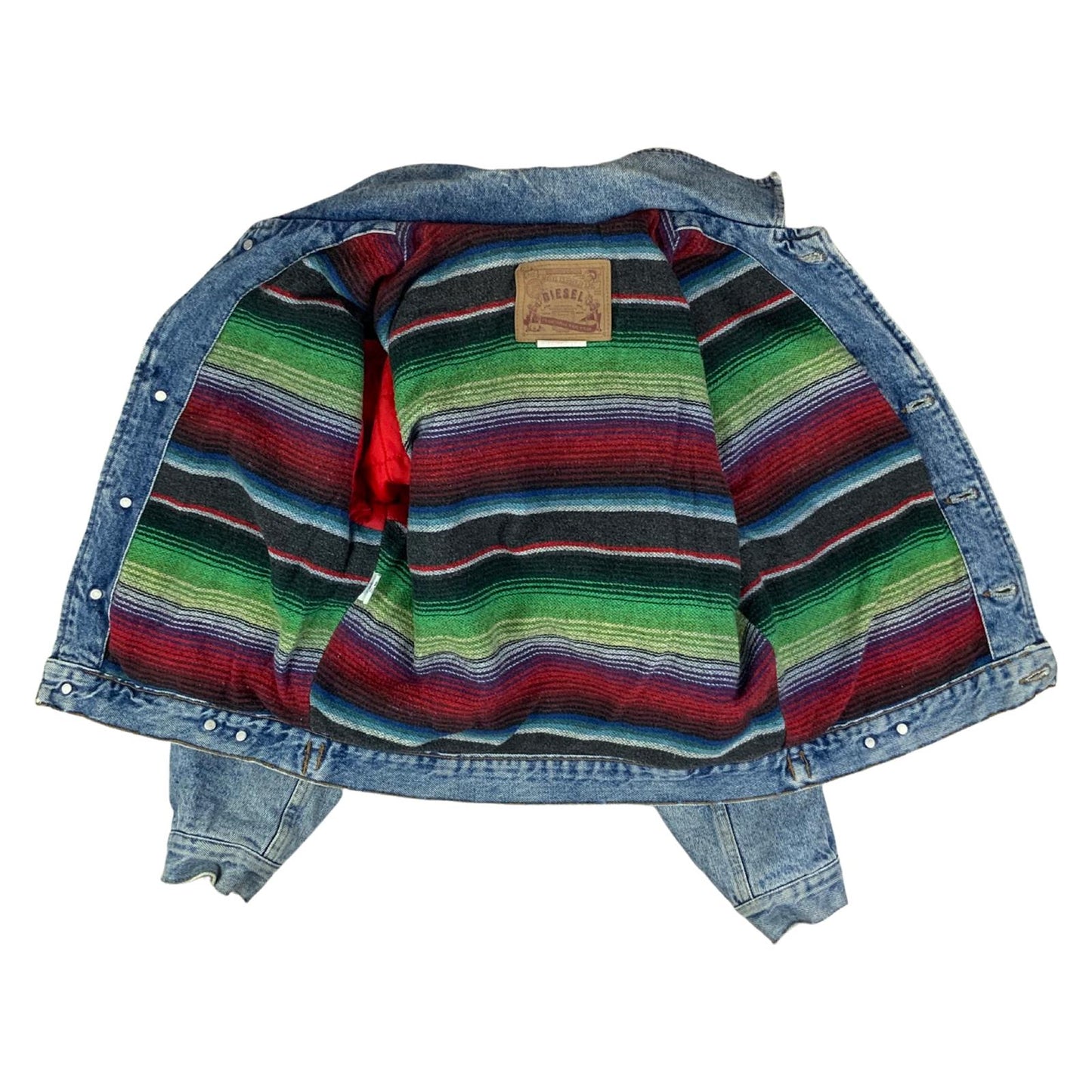 VTG 90s LADIES ITALIAN DIESEL MEXICAN SERAPE BLANKET LINED DENIM JACKET sz12 34”