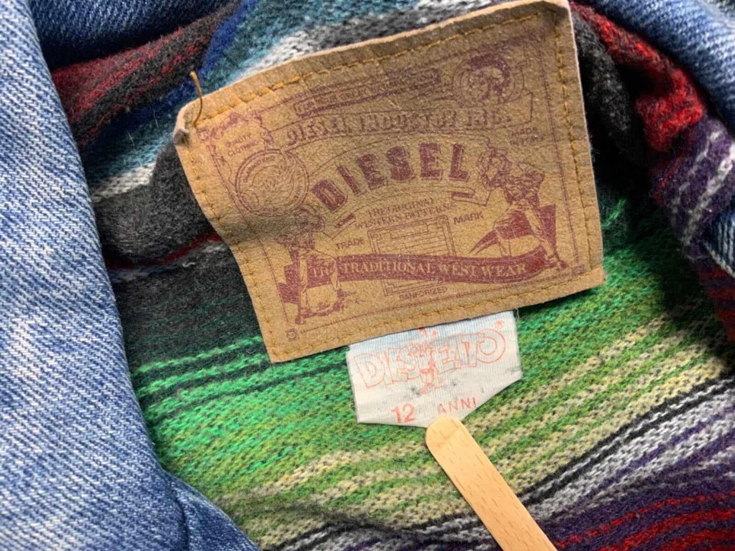 VTG 90s LADIES ITALIAN DIESEL MEXICAN SERAPE BLANKET LINED DENIM JACKET sz12 34”