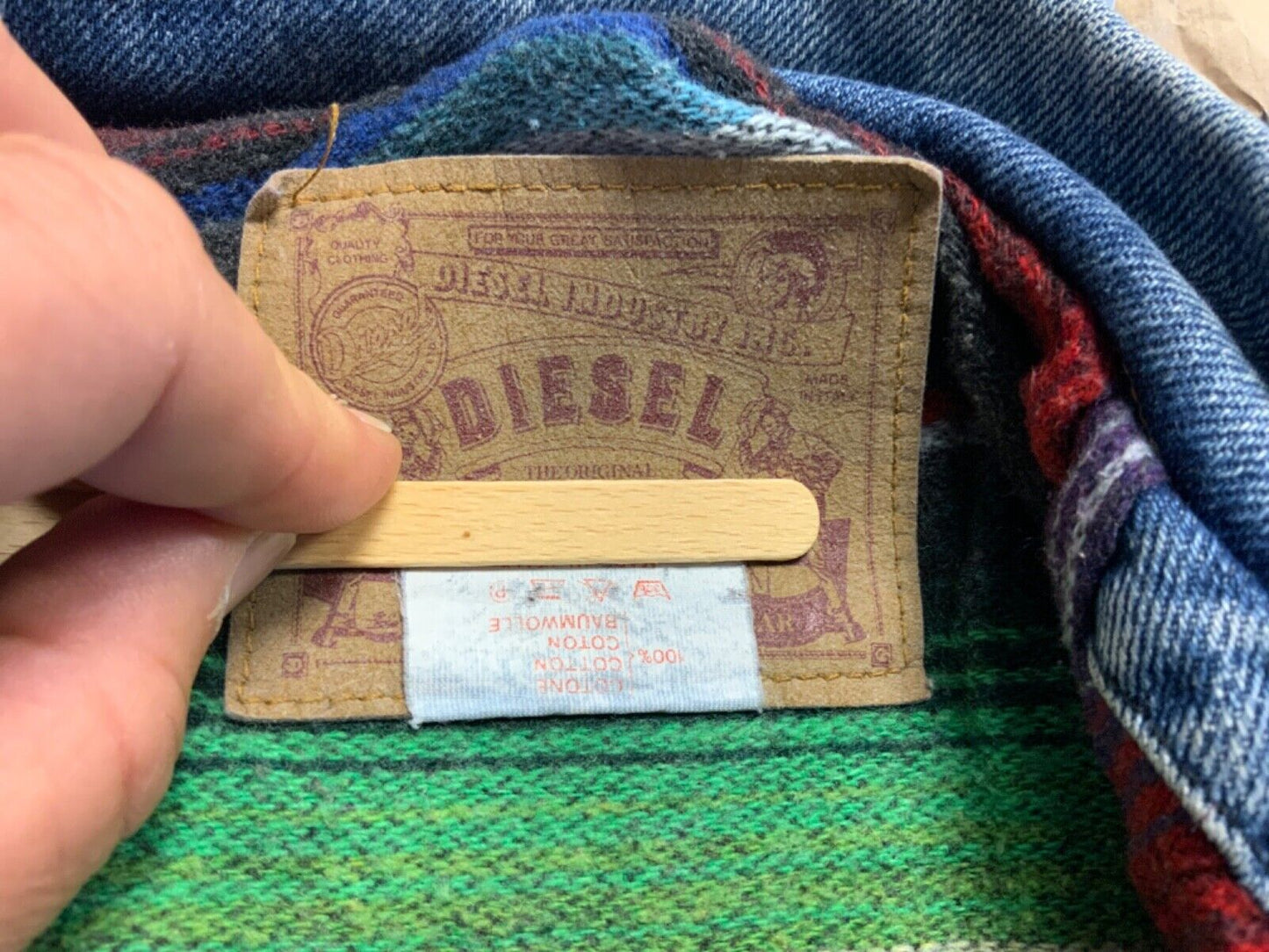 VTG 90s LADIES ITALIAN DIESEL MEXICAN SERAPE BLANKET LINED DENIM JACKET sz12 34”