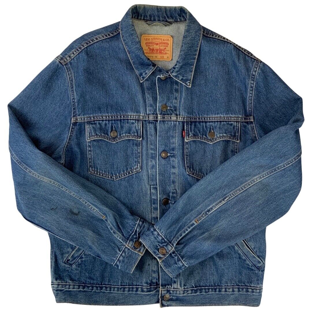 VTG LEVIS 70570 06 RED TAB DENIM CHORE TRUCKER JACKET WESTERN RODEO XL 46”