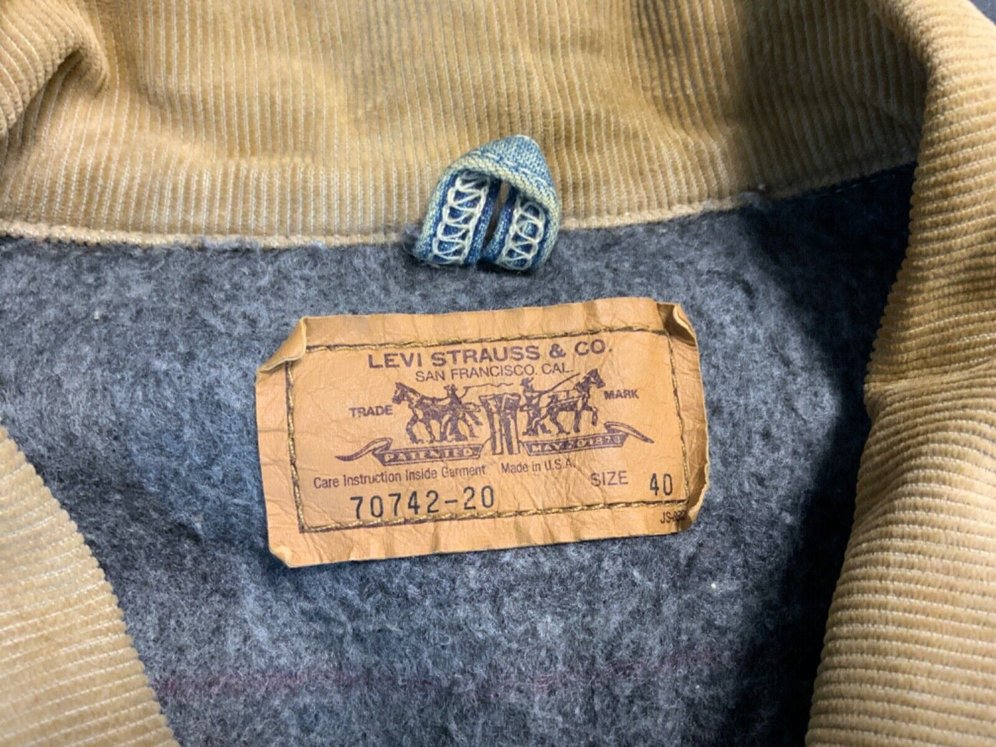 VTG RARE 70742-20 LEVIS WORKERS BLANKET LINED DENIM CHORE JACKET ROCKABILLY40” M