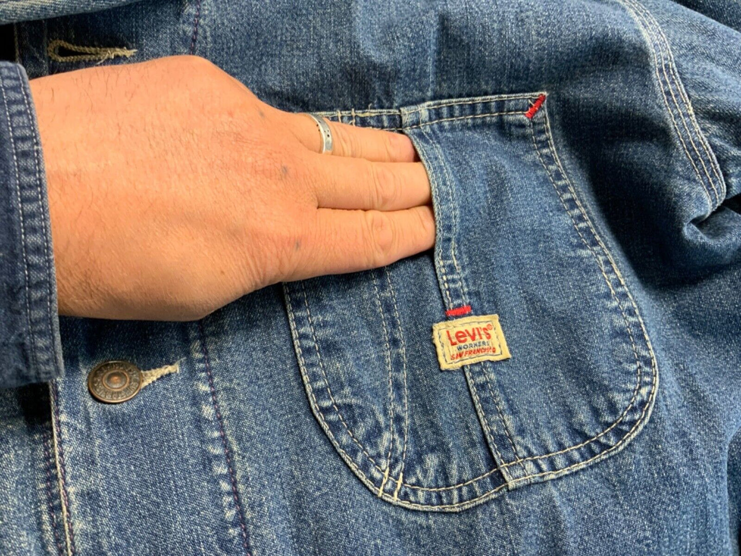 VTG RARE 70742-20 LEVIS WORKERS BLANKET LINED DENIM CHORE JACKET ROCKABILLY40” M