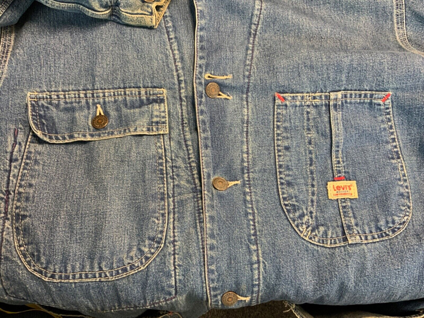 VTG RARE 70742-20 LEVIS WORKERS BLANKET LINED DENIM CHORE JACKET ROCKABILLY40” M