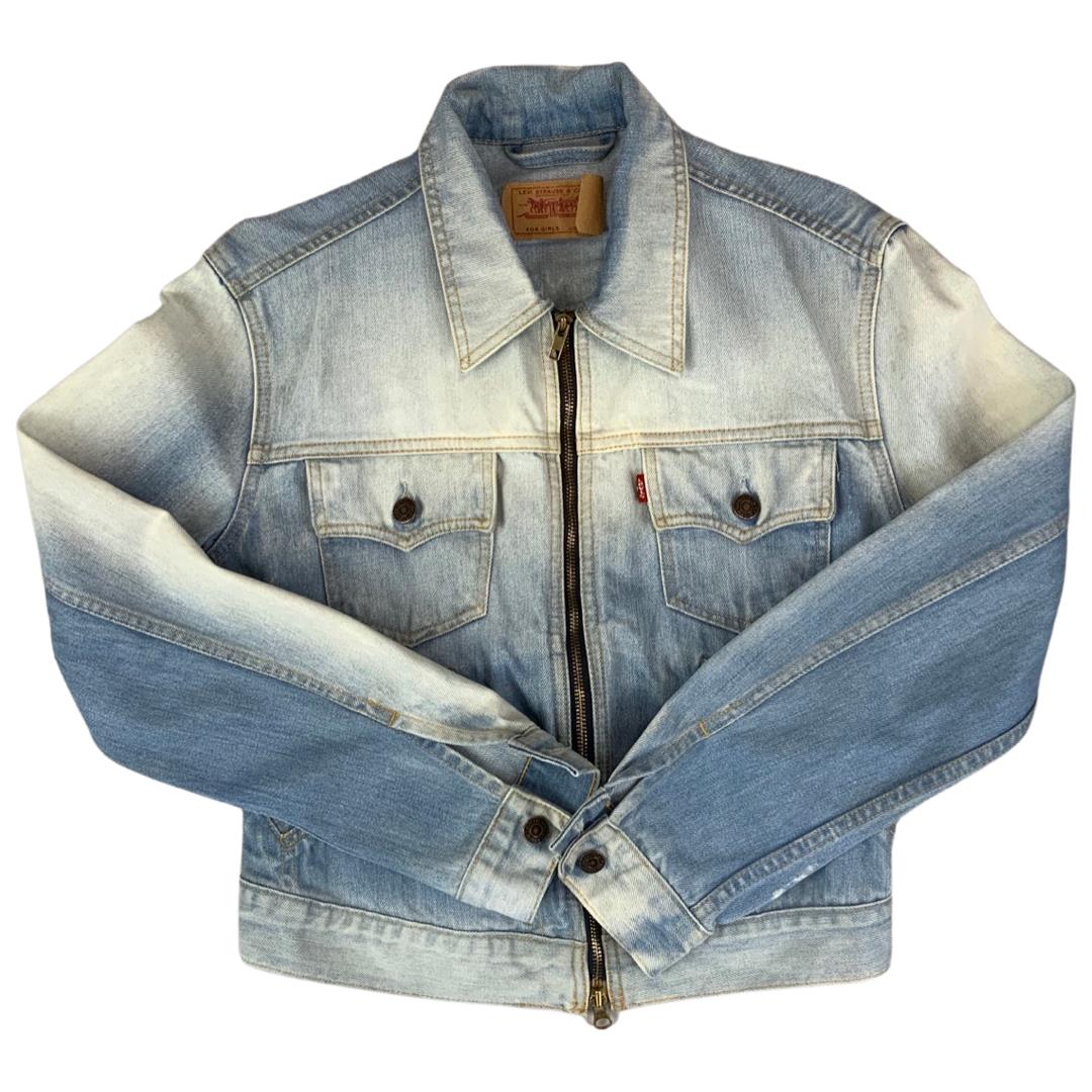 VTG Y2K LEVIS FOR GIRLS ZIP BLEACH FADED DENIM TRUCKER WESTERN JACKET 36” 10