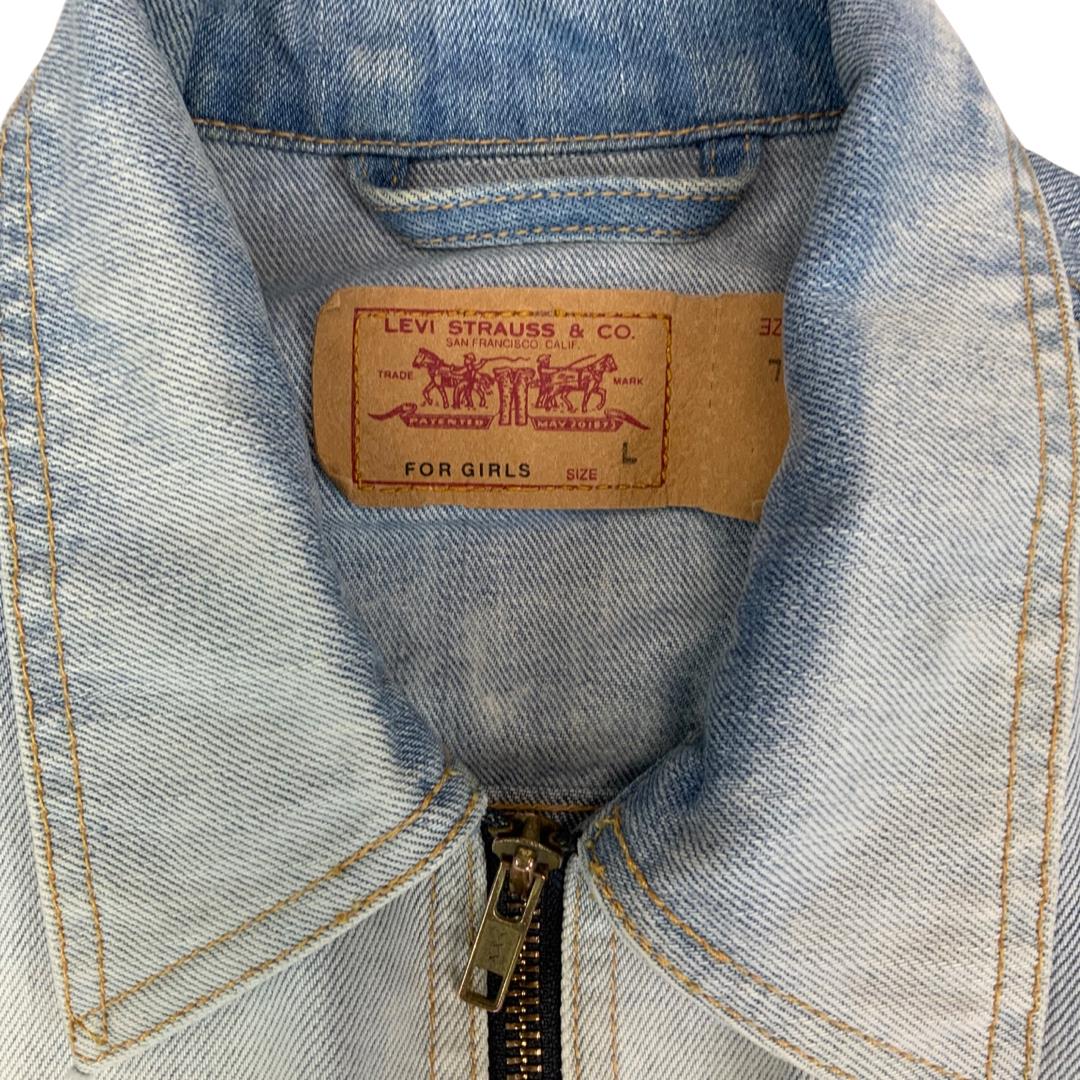 VTG Y2K LEVIS FOR GIRLS ZIP BLEACH FADED DENIM TRUCKER WESTERN JACKET 36” 10