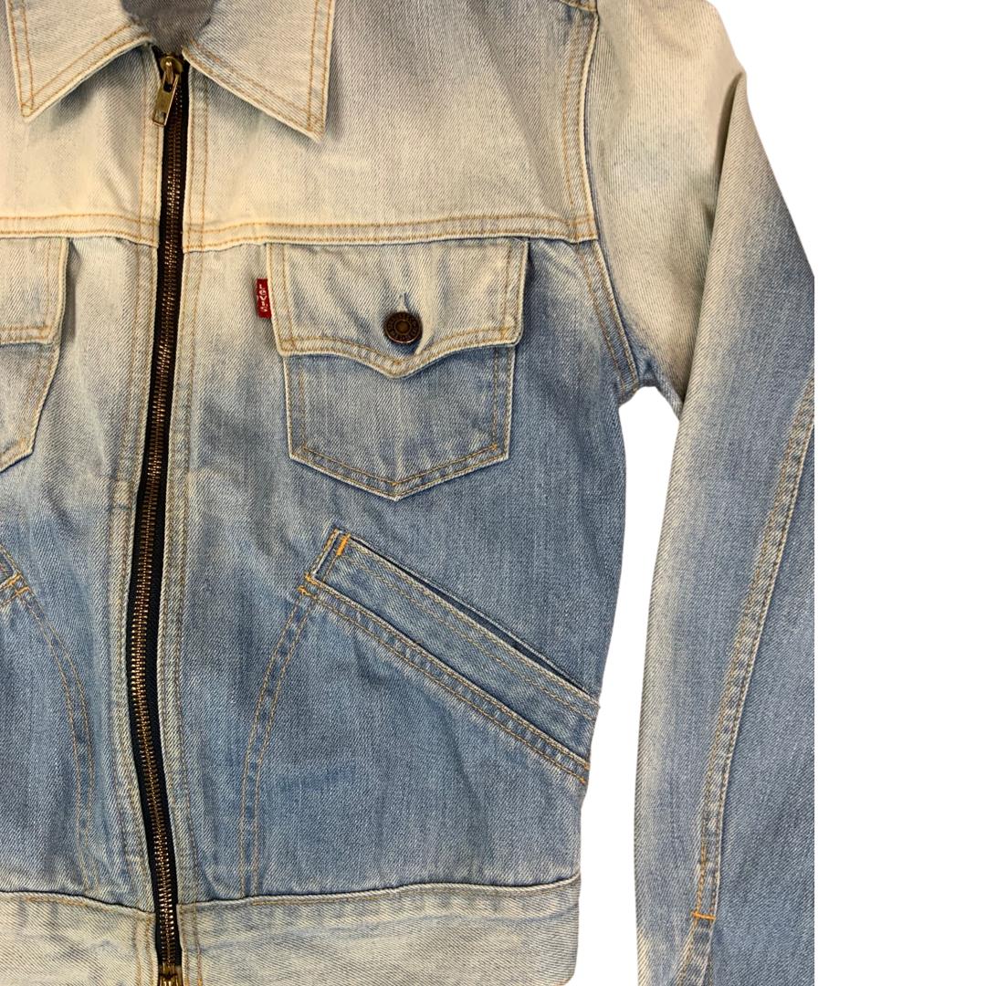 VTG Y2K LEVIS FOR GIRLS ZIP BLEACH FADED DENIM TRUCKER WESTERN JACKET 36” 10