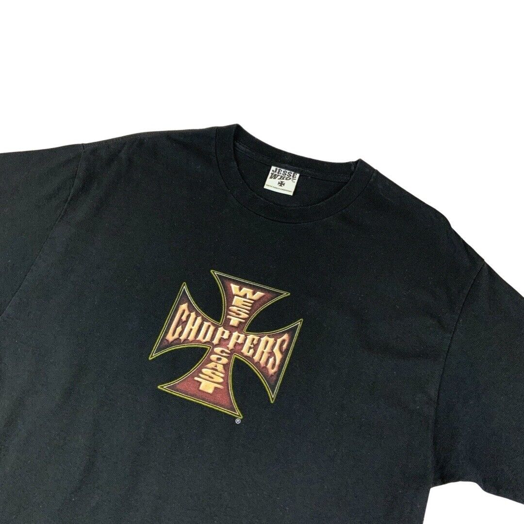 2000s Black West Coast Choppers Motorcycle Long Beach Jesse Who? Graphic Tee XL