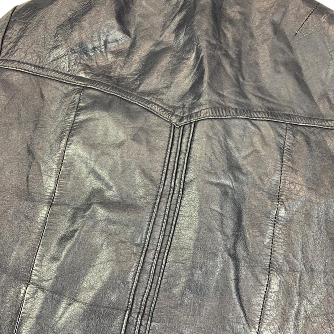 VTG 70s UNISEX BLUE LEATHER JACKET COAT BLAZER BIG COLLARS DISCO MOD 34” XS