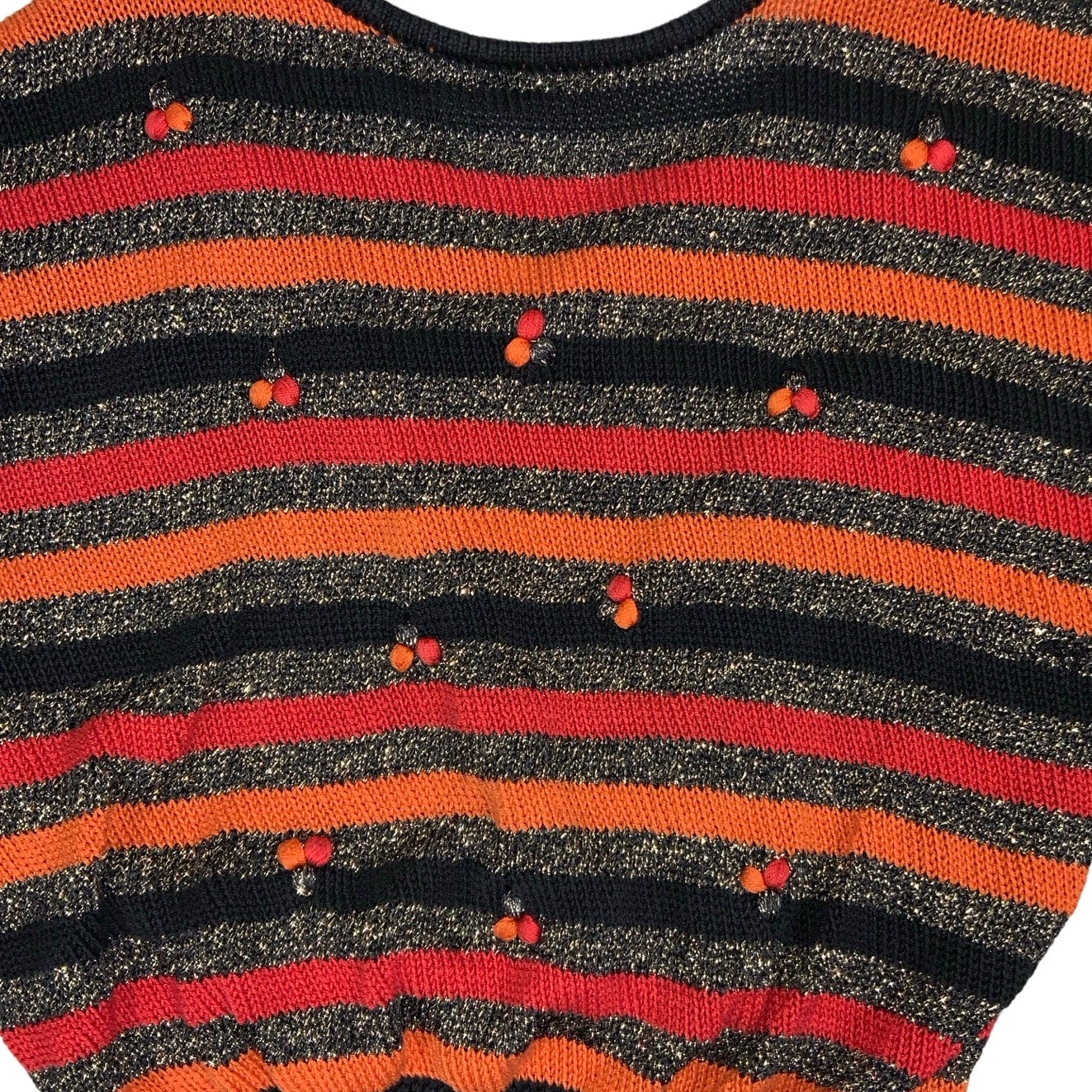 Vintage 80s 90s Orange Red Black Silver Metallic Cropped Jumper 12 14