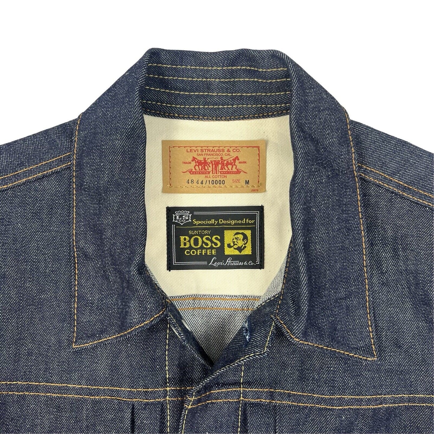 VTG JAPANESE LEVIS BOSS COFFEE COLAB TYPE 1 PLEAT DENIM JACKET ROCKABILLY 38” M
