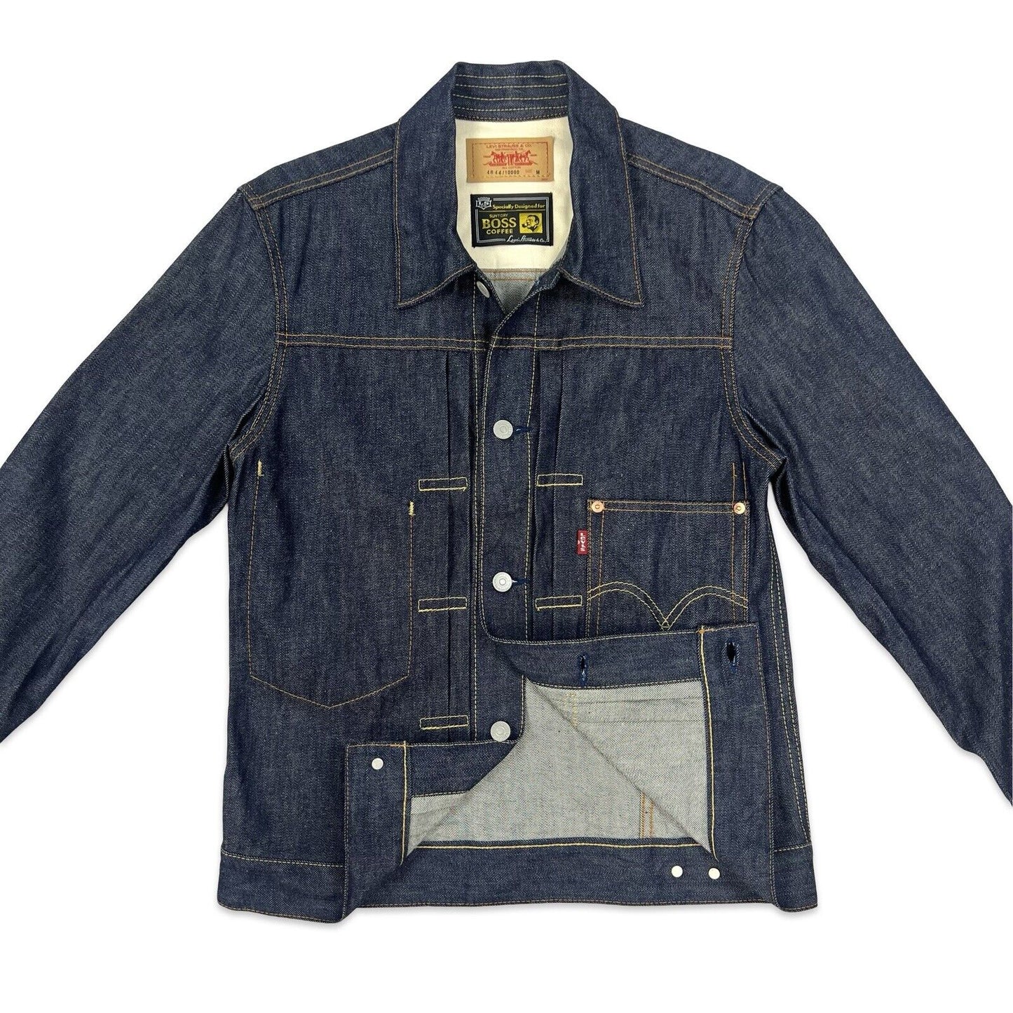 VTG JAPANESE LEVIS BOSS COFFEE COLAB TYPE 1 PLEAT DENIM JACKET ROCKABILLY 38” M
