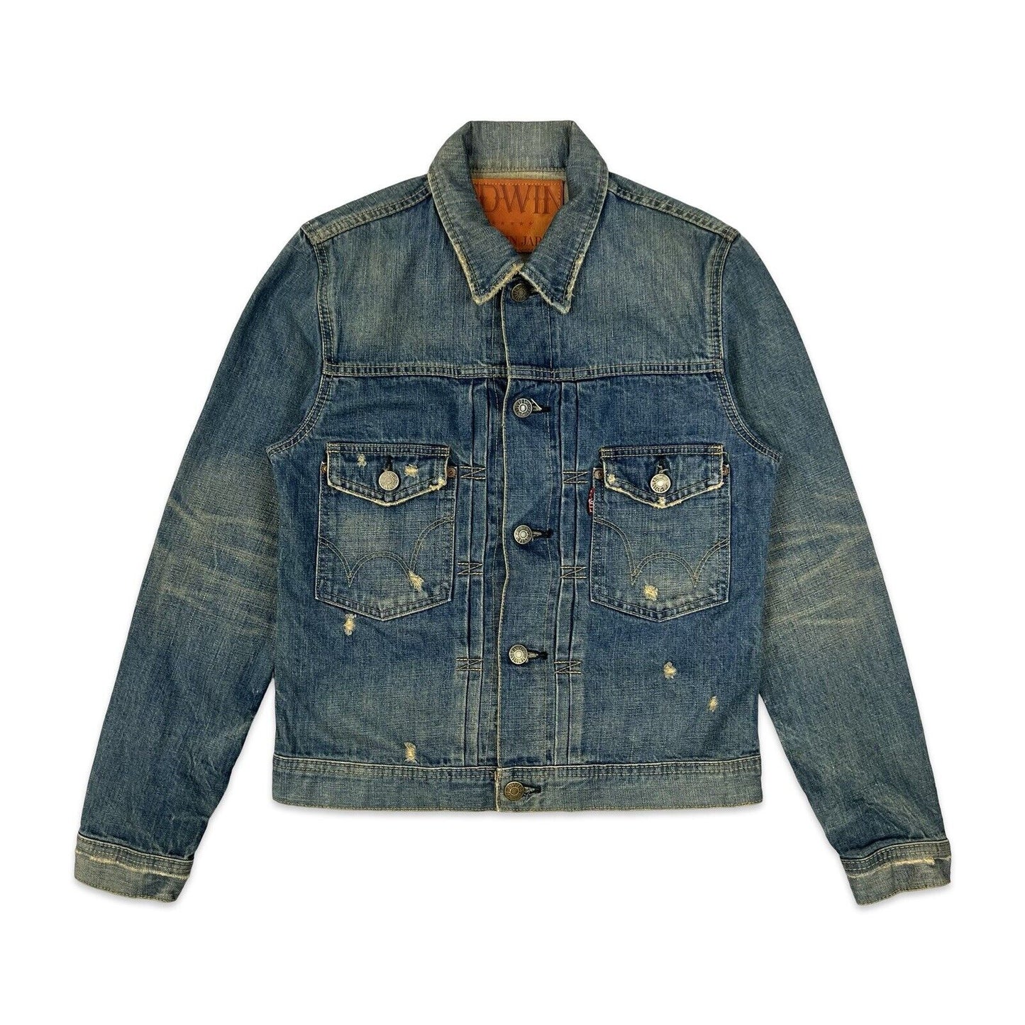 VTG STYLE EDWIN JAPANESE DENIM PLEAT FRONT TYPE 1 CINCH JACKET ROCKABILLY 36” S