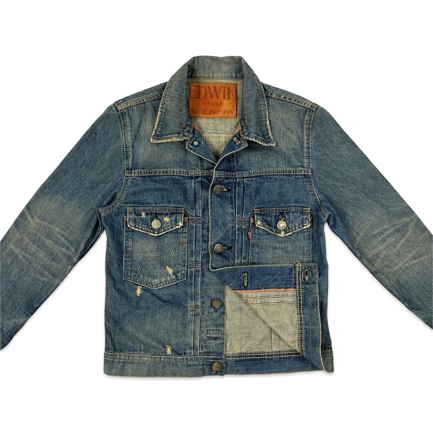 VTG STYLE EDWIN JAPANESE DENIM PLEAT FRONT TYPE 1 CINCH JACKET ROCKABILLY 36” S