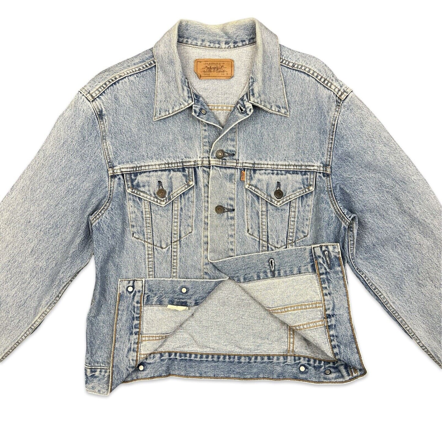 VTG 90s ORANGE TAB JAPANESE LEVIS TYPE 3 TRUCKER DENIM JACKET MOD SKINS 38 S