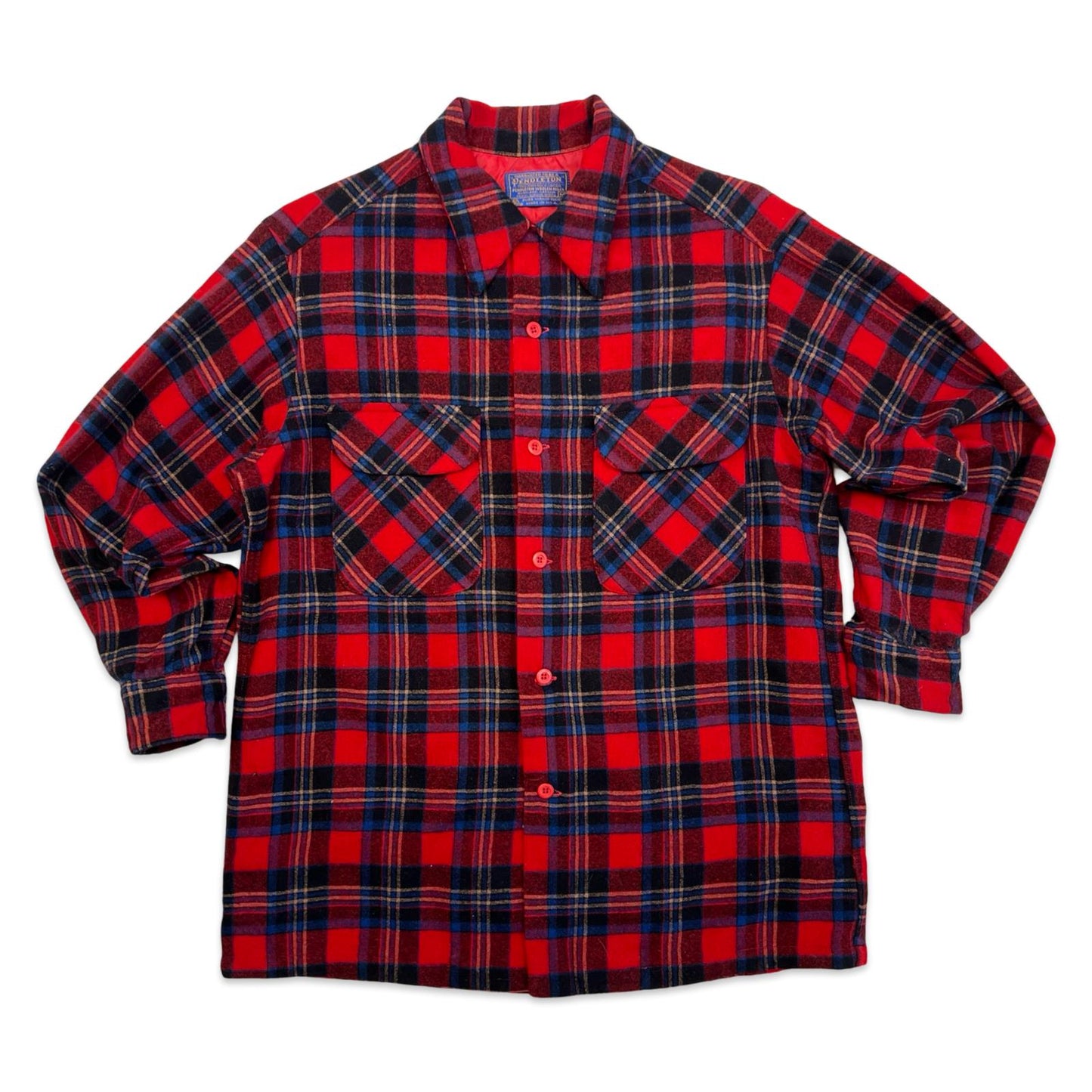 VTG USA PENDLETON WOOL SHIRT CHECK PLAID ROCKABILLY HOT ROD S 36”