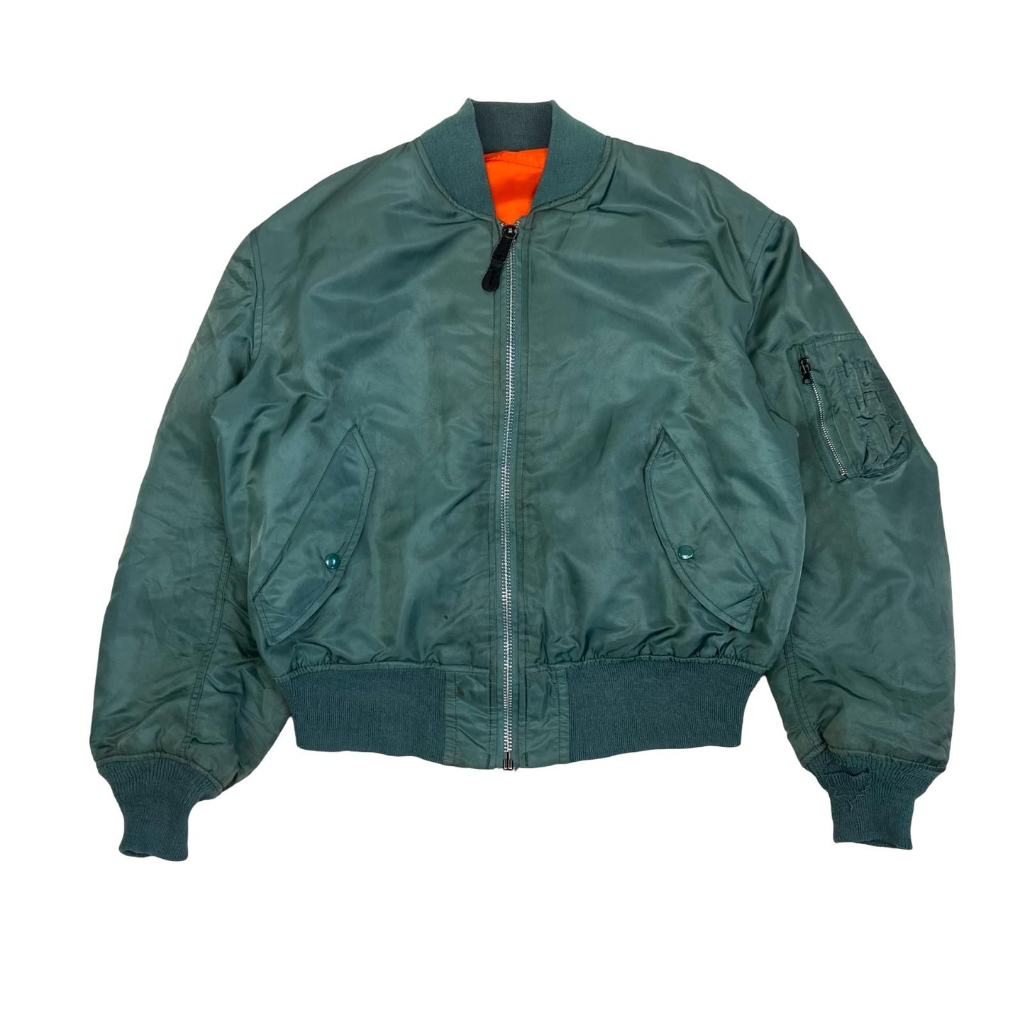 VTG ALPHA INDUSTRIES MA-1 USAF PILOT FLYING JACKET OLIVE GREEN NYLON SML 38”