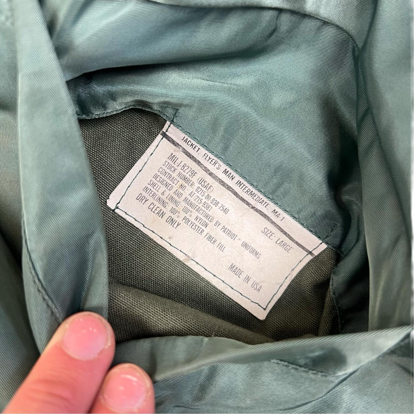 VTG ALPHA INDUSTRIES MA-1 USAF PILOT FLYING JACKET OLIVE GREEN NYLON SML 38”