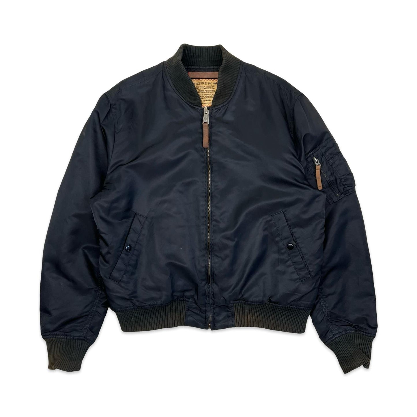 ALPHA INDUSTRIES MA-1 USAF PILOT FLYING JACKET BLACK NYLON L 42