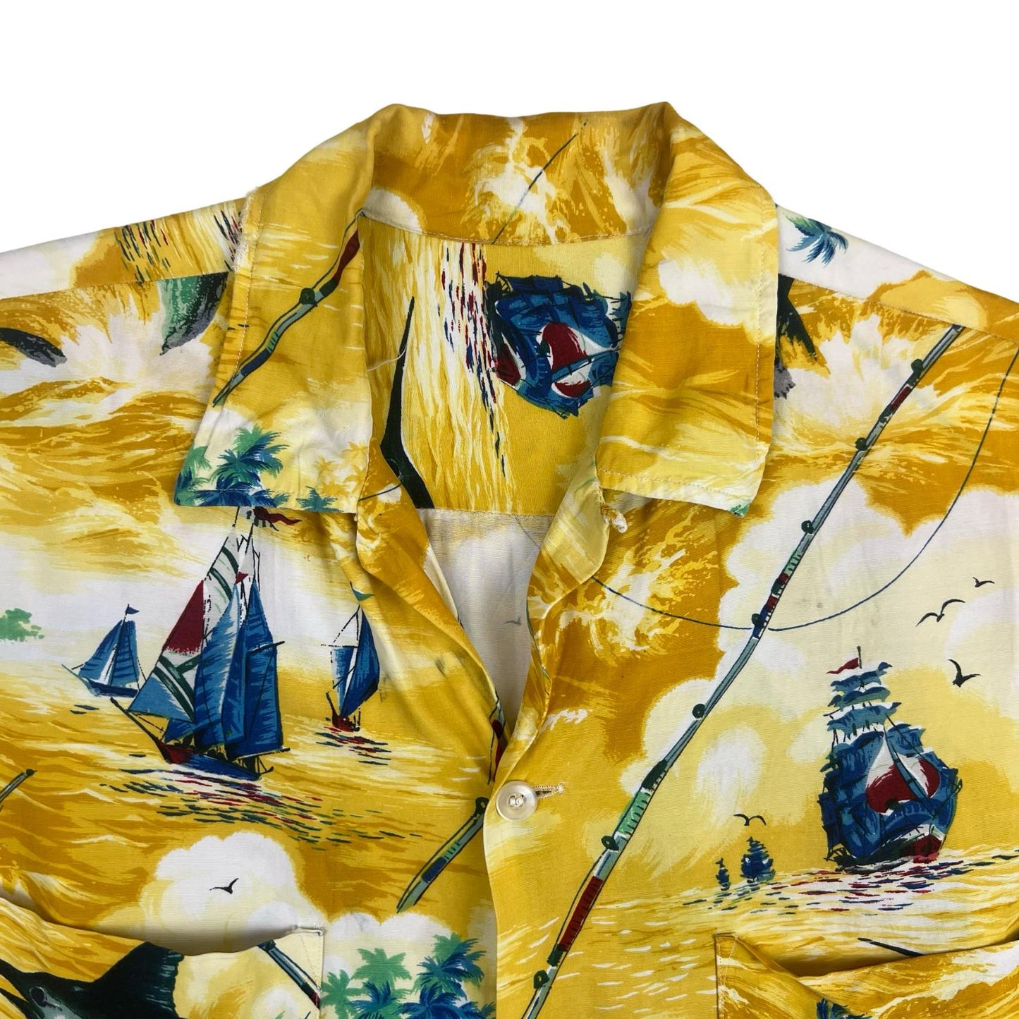 VTG 1950s COLLECTABLE RAYON HAWAIIAN ALOHA SHIRT TIKI ROCKABILLY HOT ROD M 40”