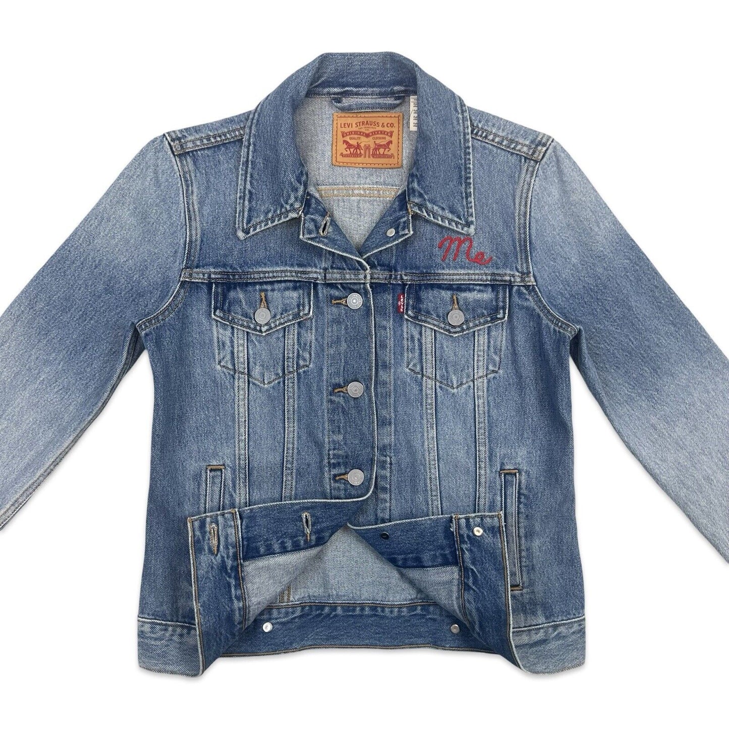 LTD EDTN LEVIS CHAINSTITCH EMBROIDERED TYPE 3 TRUCKER DENIM JACKET XS 34”