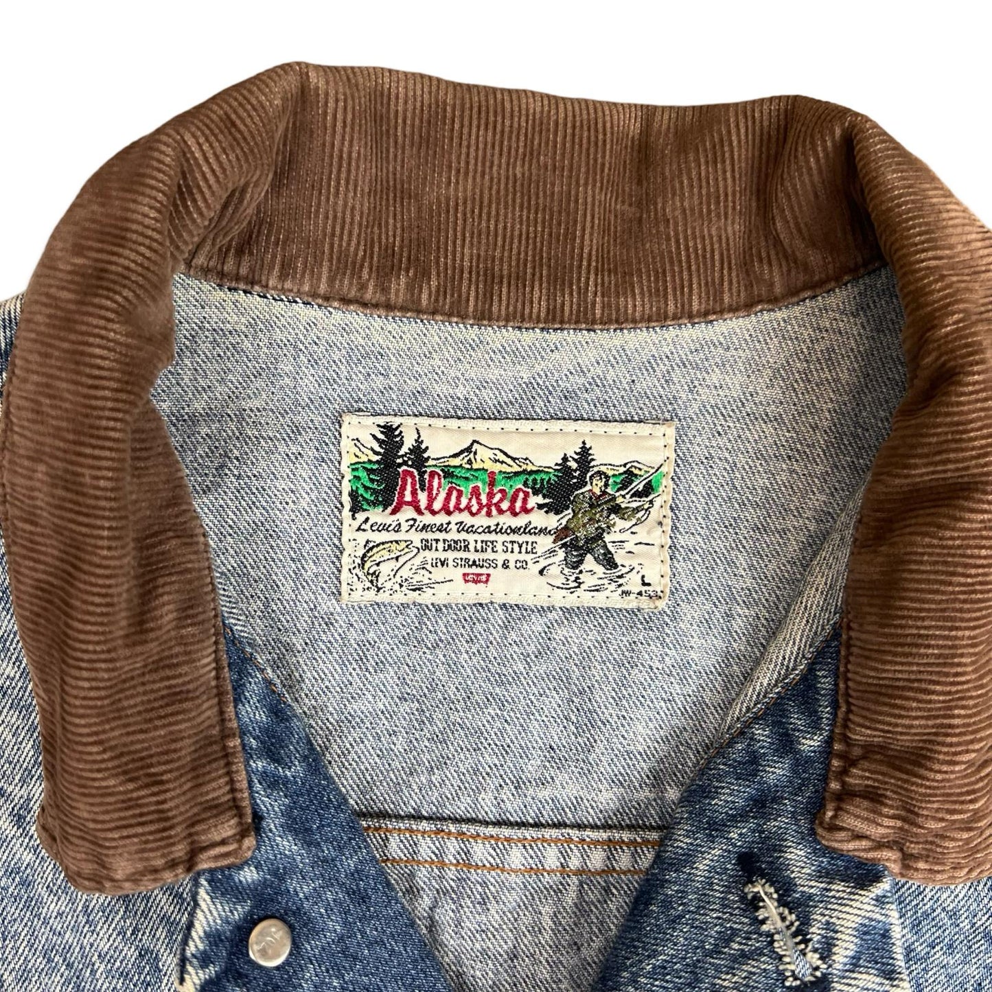 VTG 1980s LEVIS ALASKA ORANGE TAB ACID WASH DENIM JACKET L 42