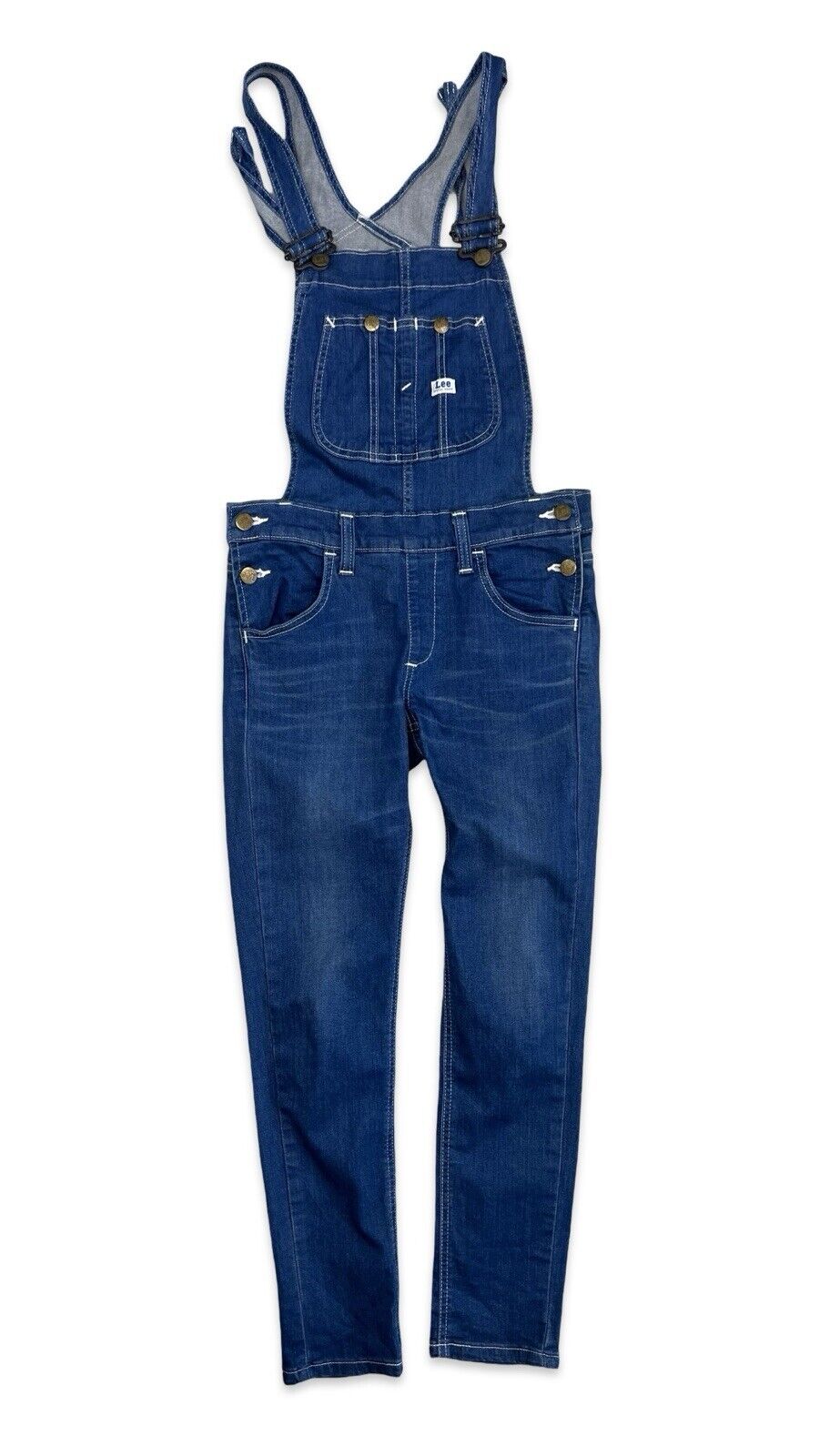 LADIES LEE UNION MADE SKINNY FIT STRETCH DENIM DUNGAREES INDIGO 28” W 26” L