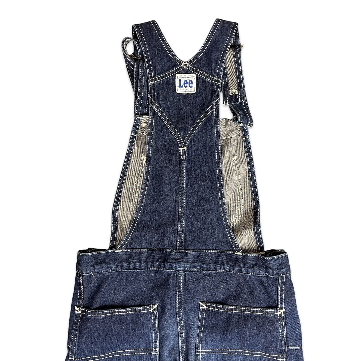 LEE UNION MADE VTG LADIES INDIGO DENIM DUNGAREES ROCKABILLY USA WORKWEAR 28W 28L