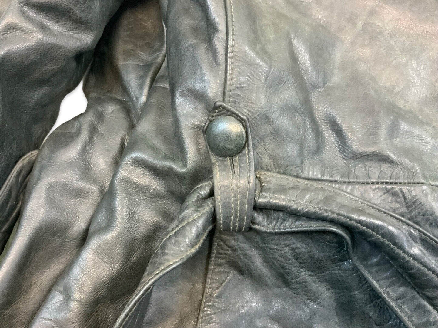 VTG WW2 GREEN LEATHER MOTORCYCLE COAT BARNSTORMER DISPATCH MOLESKIN LINED S 38”