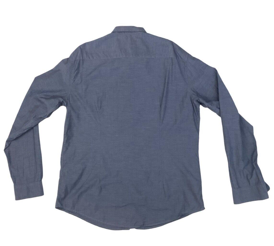 VINTAGE 90s 00s ARMANI JEANS BLUE GREY LONG SLEEVED BUTTON UP SHIRT EXTRA LARGE