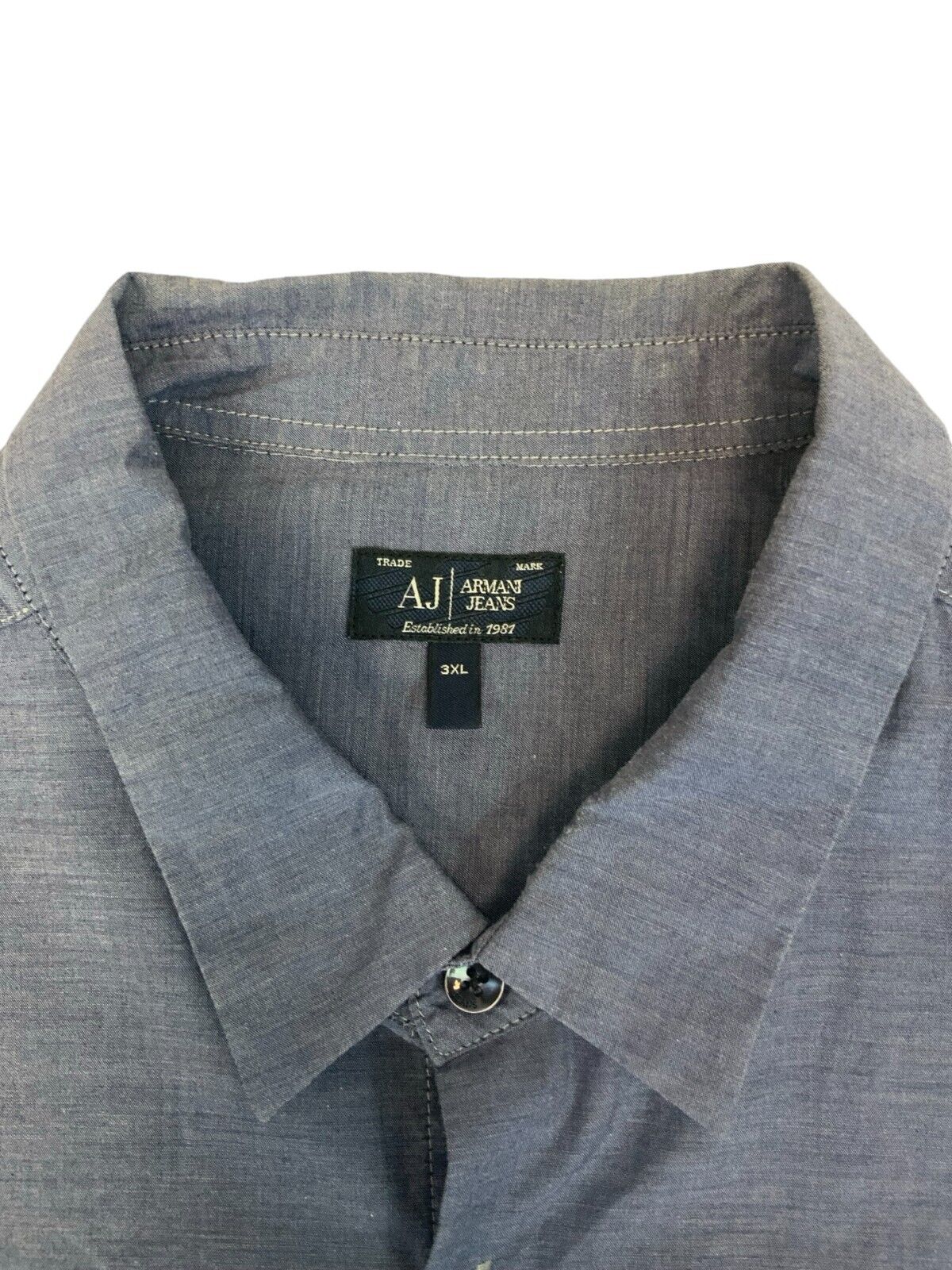 VINTAGE 90s 00s ARMANI JEANS BLUE GREY LONG SLEEVED BUTTON UP SHIRT EXTRA LARGE