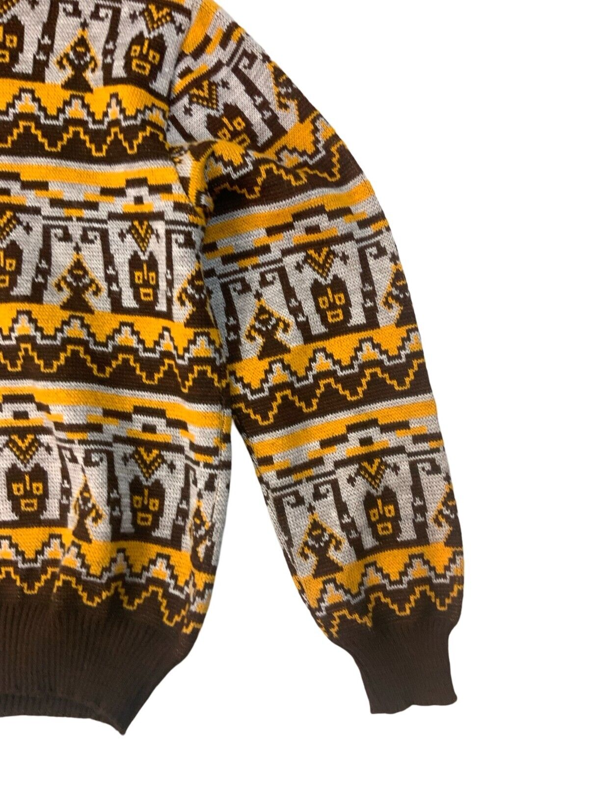 VTG 1970s CRAZY GEOMETRIC TRIBAL PATTERN TURTLE NECK KNIT JUMPER S 38