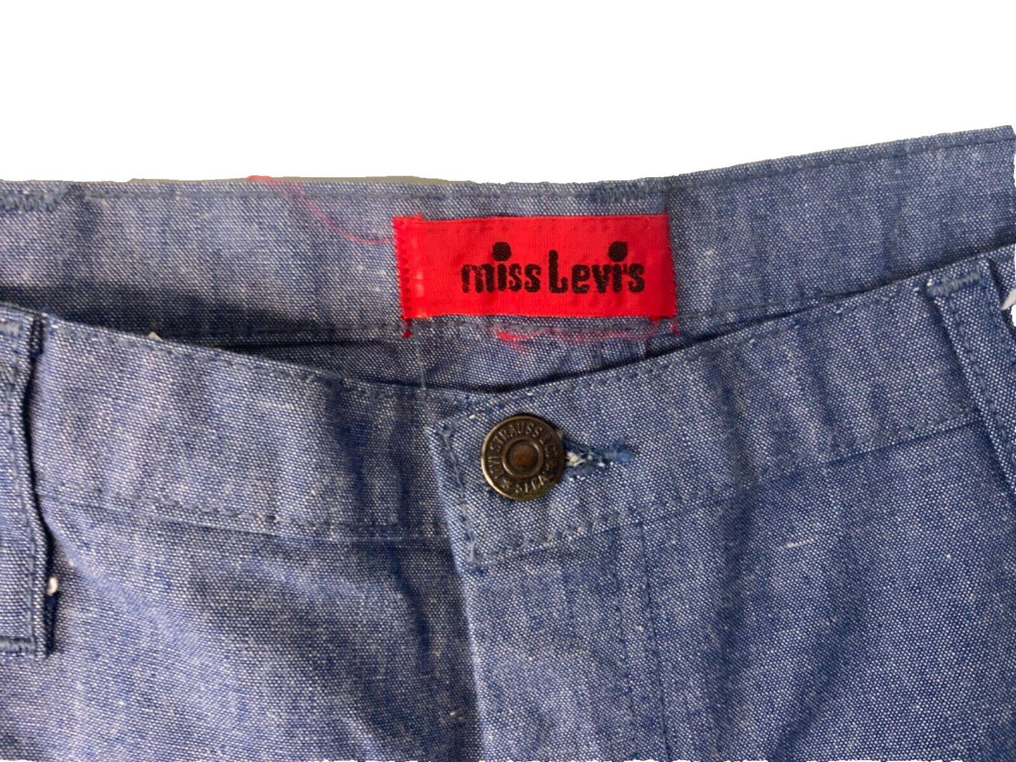 VTG DEADSTOCK 70s MISS LEVIS BIG E CHAMBRAY DENIM BELL BOTTOM FLARES JEANS 32 12