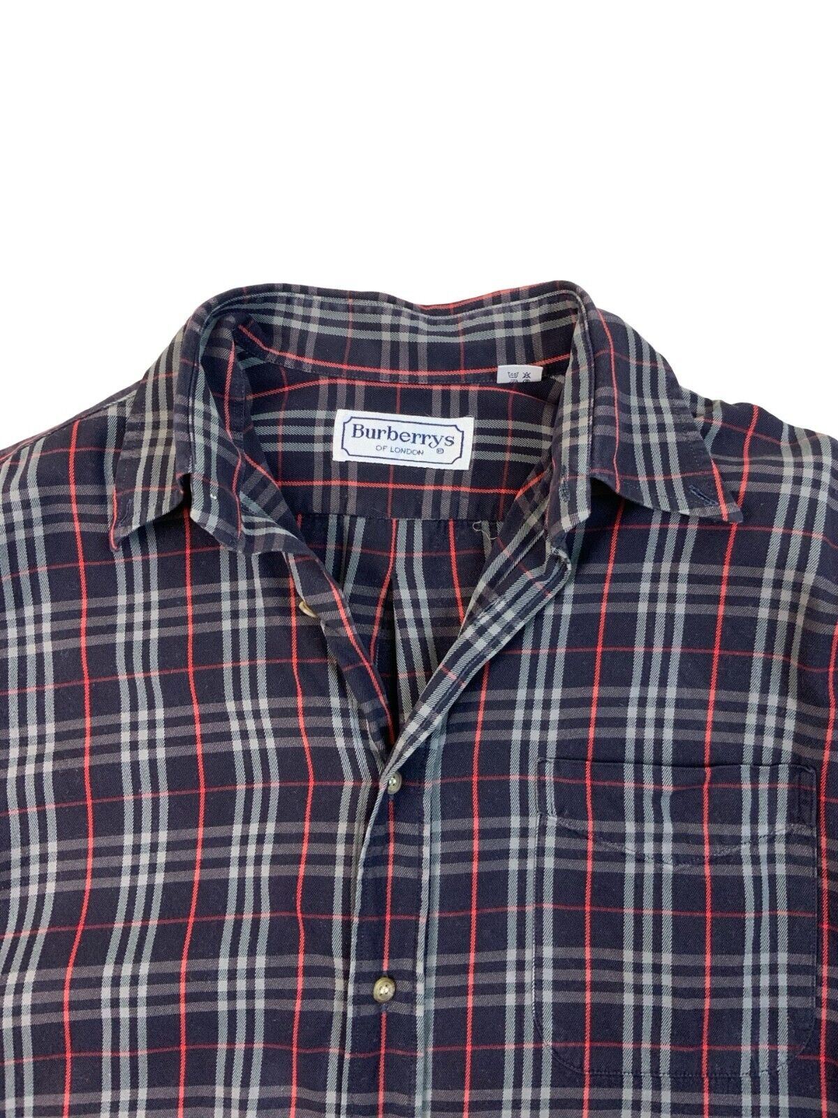 VINTAGE 80s BURBERRYS NOVA CHECK SHIRT NAVY BLUE SIZE L