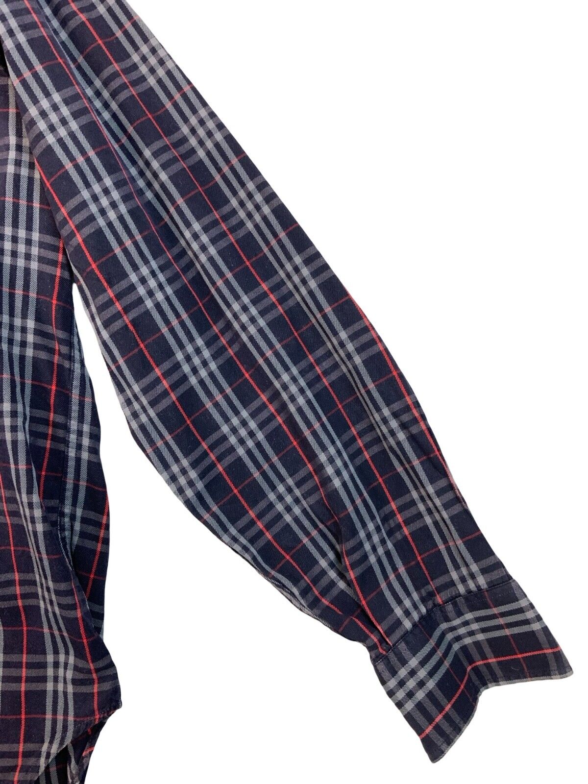 VINTAGE 80s BURBERRYS NOVA CHECK SHIRT NAVY BLUE SIZE L