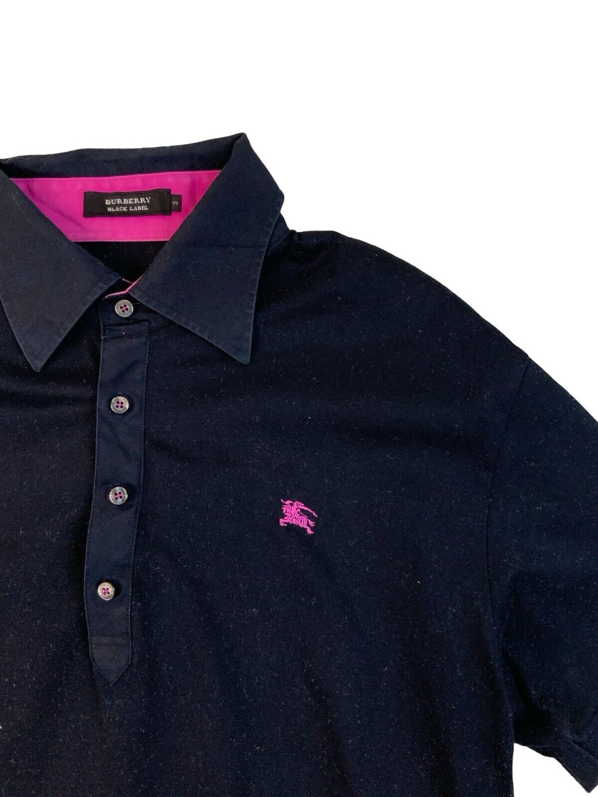 BURBERRY BLACK LABEL SHORT SLEEVE POLO SHIRT NAVY BLUE PINK S