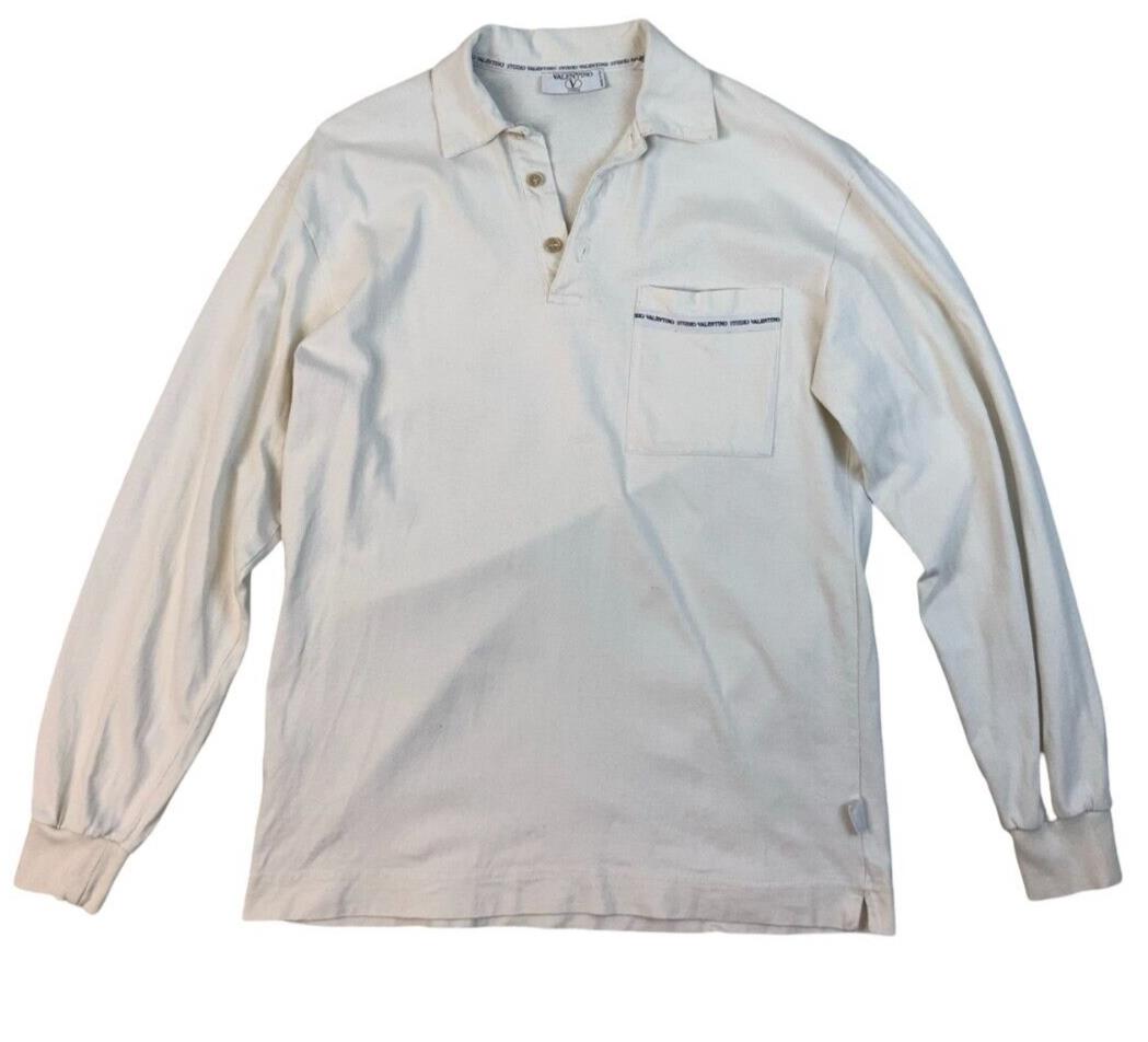 VINTAGE 80s VALENTINO WHITE 100% COTTON POLO SHIRT SIZE L