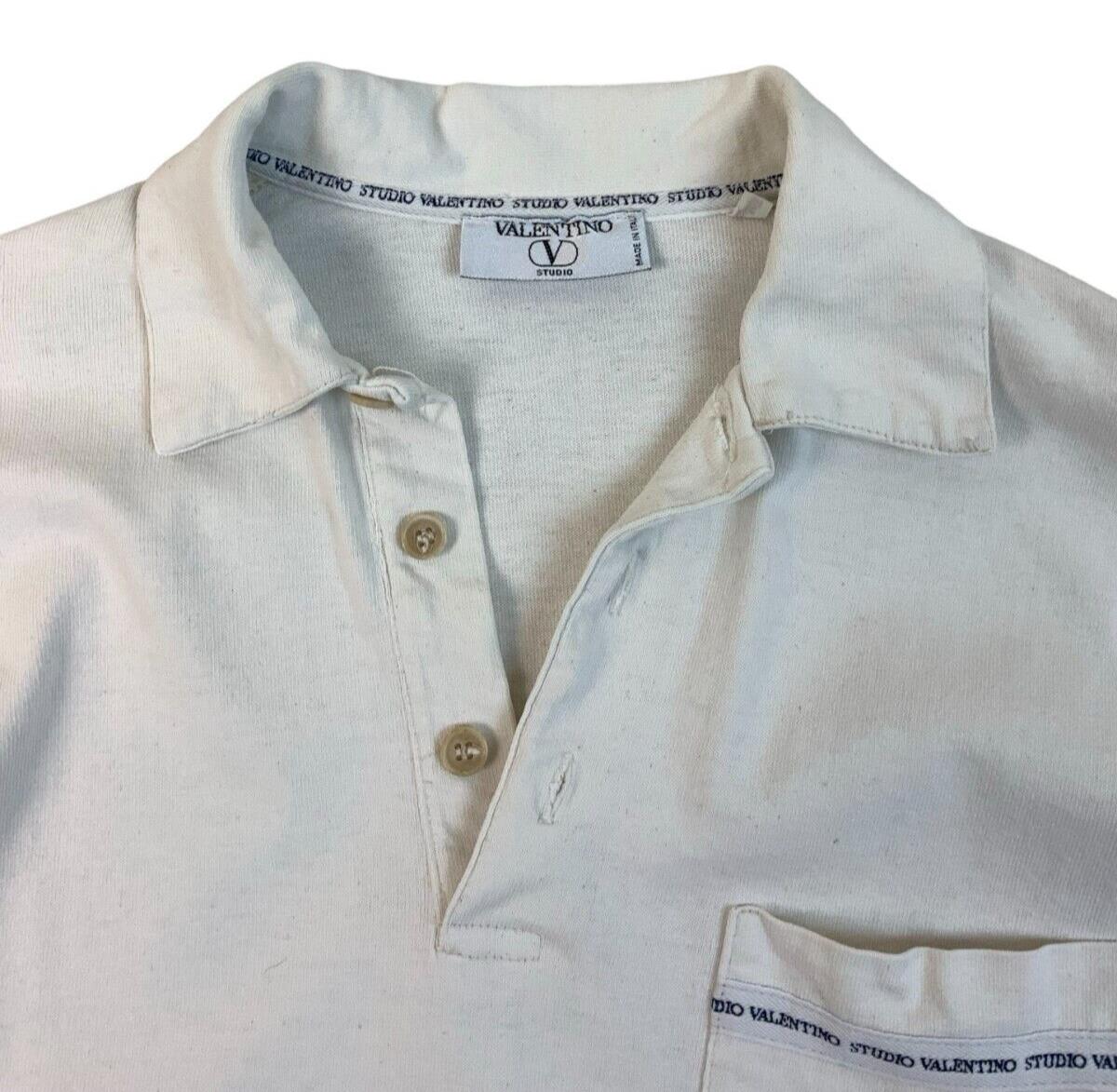 VINTAGE 80s VALENTINO WHITE 100% COTTON POLO SHIRT SIZE L