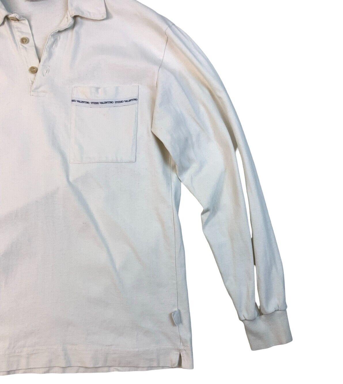 VINTAGE 80s VALENTINO WHITE 100% COTTON POLO SHIRT SIZE L