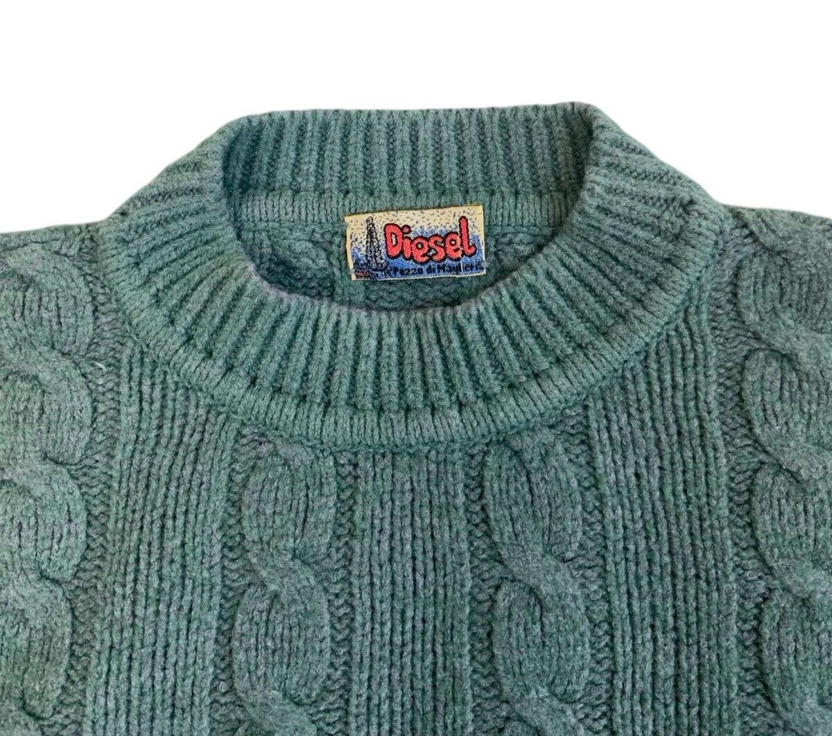 VINTAGE 80s 90s DIESEL CHUNKY MINT GREEN CABLE KNIT SIZE L