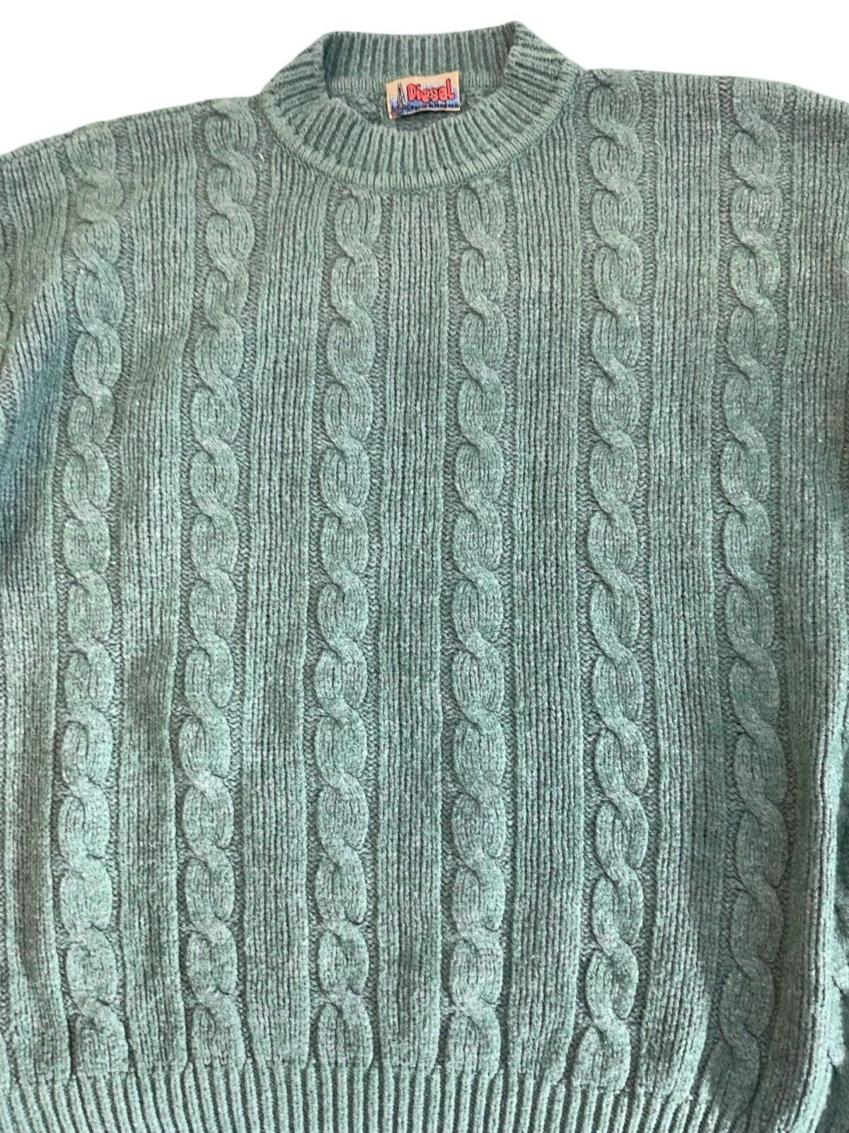 VINTAGE 80s 90s DIESEL CHUNKY MINT GREEN CABLE KNIT SIZE L
