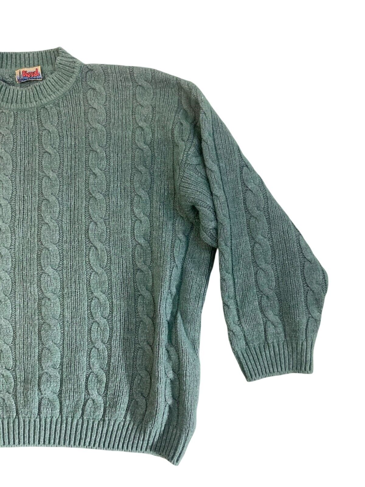 VINTAGE 80s 90s DIESEL CHUNKY MINT GREEN CABLE KNIT SIZE L