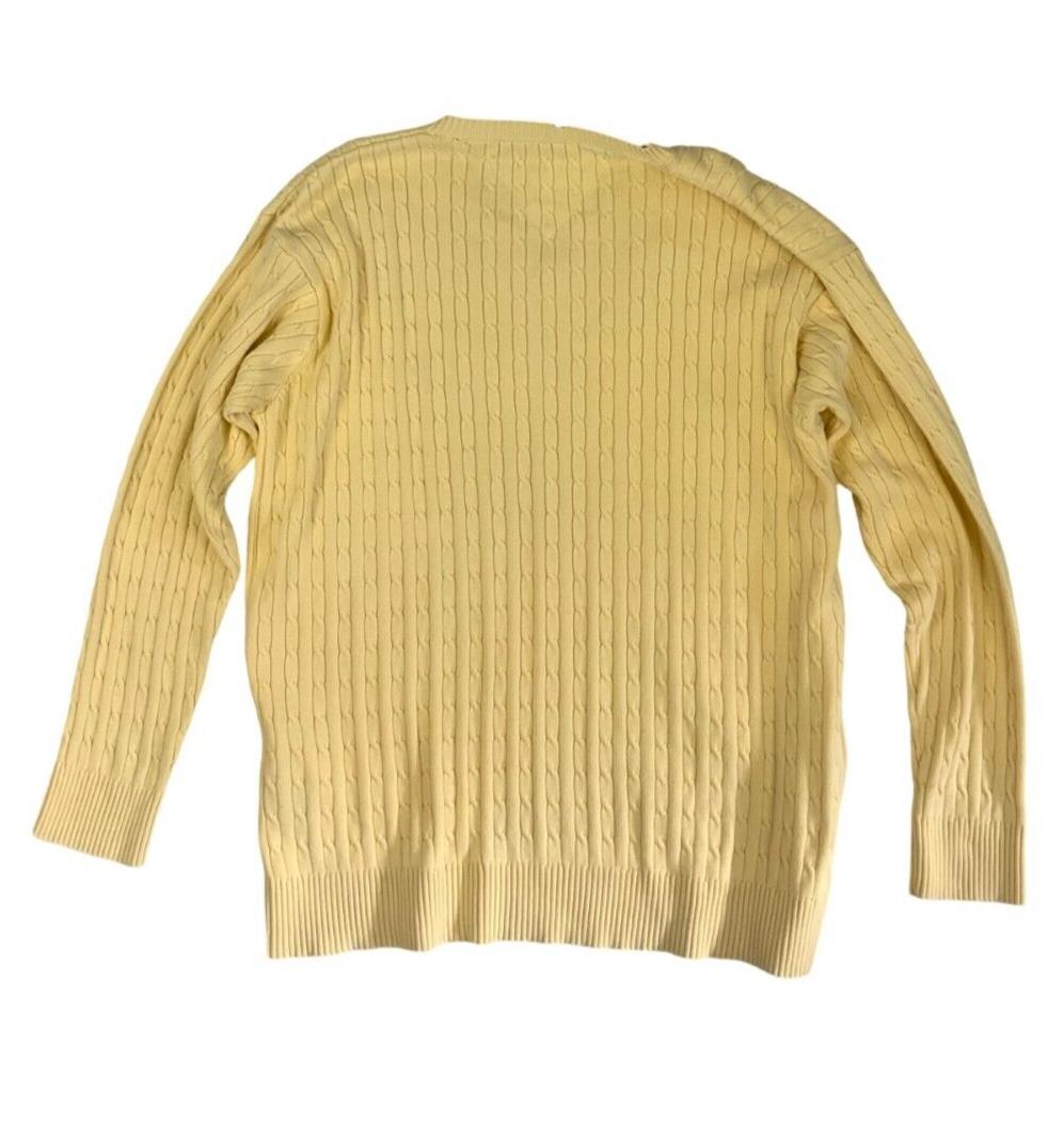 VTG 90s 00s TOMMY HILFIGER V NECK CABLE KNIT JUMPER YELLOW SIZE XL
