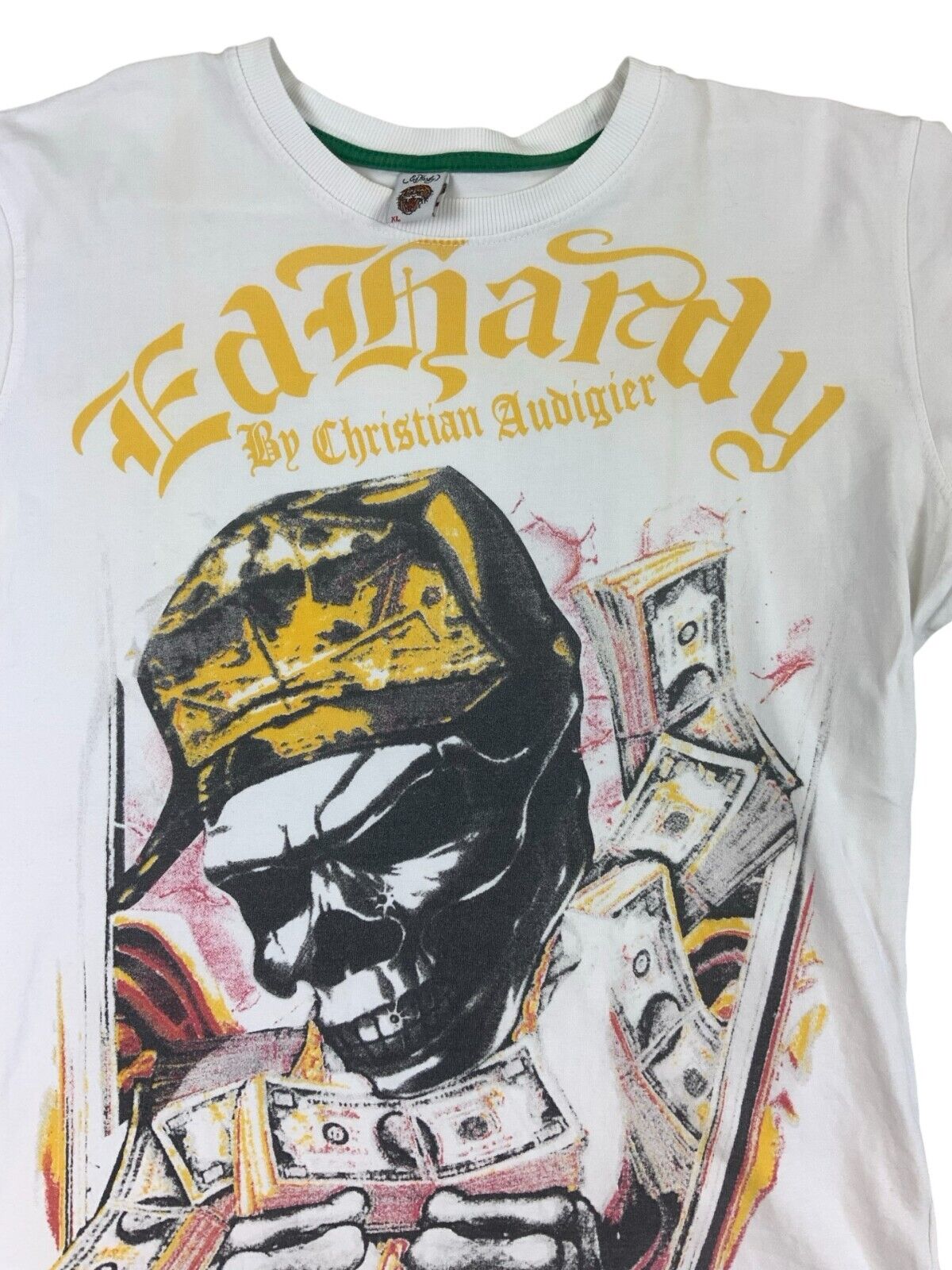 ED HARDY Y2K WHITE GRAPHIC ALL OVER PRINT GEMSTONE TEE SIZE M