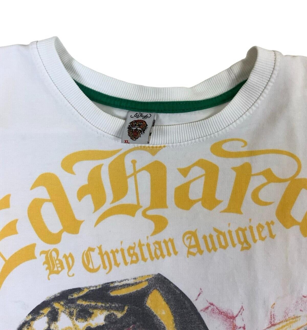 ED HARDY Y2K WHITE GRAPHIC ALL OVER PRINT GEMSTONE TEE SIZE M