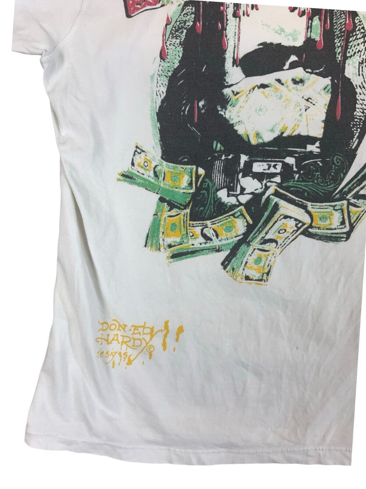 ED HARDY Y2K WHITE GRAPHIC ALL OVER PRINT GEMSTONE TEE SIZE M