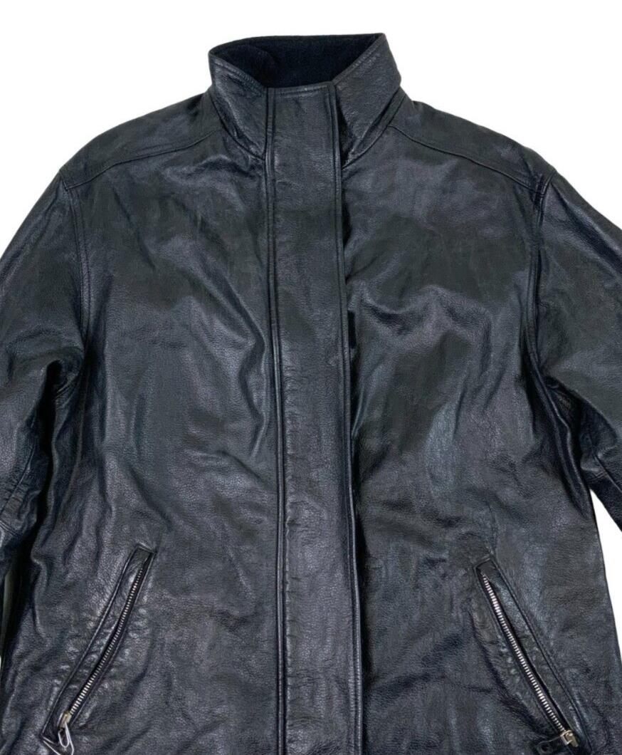 VTG ARMANI JEANS ZIP UP BLACK LEATHER JACKET SIZE M 42"