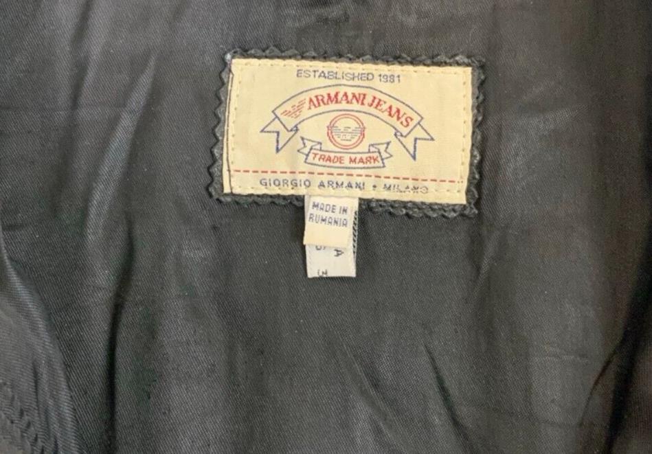 VTG ARMANI JEANS ZIP UP BLACK LEATHER JACKET SIZE M 42"