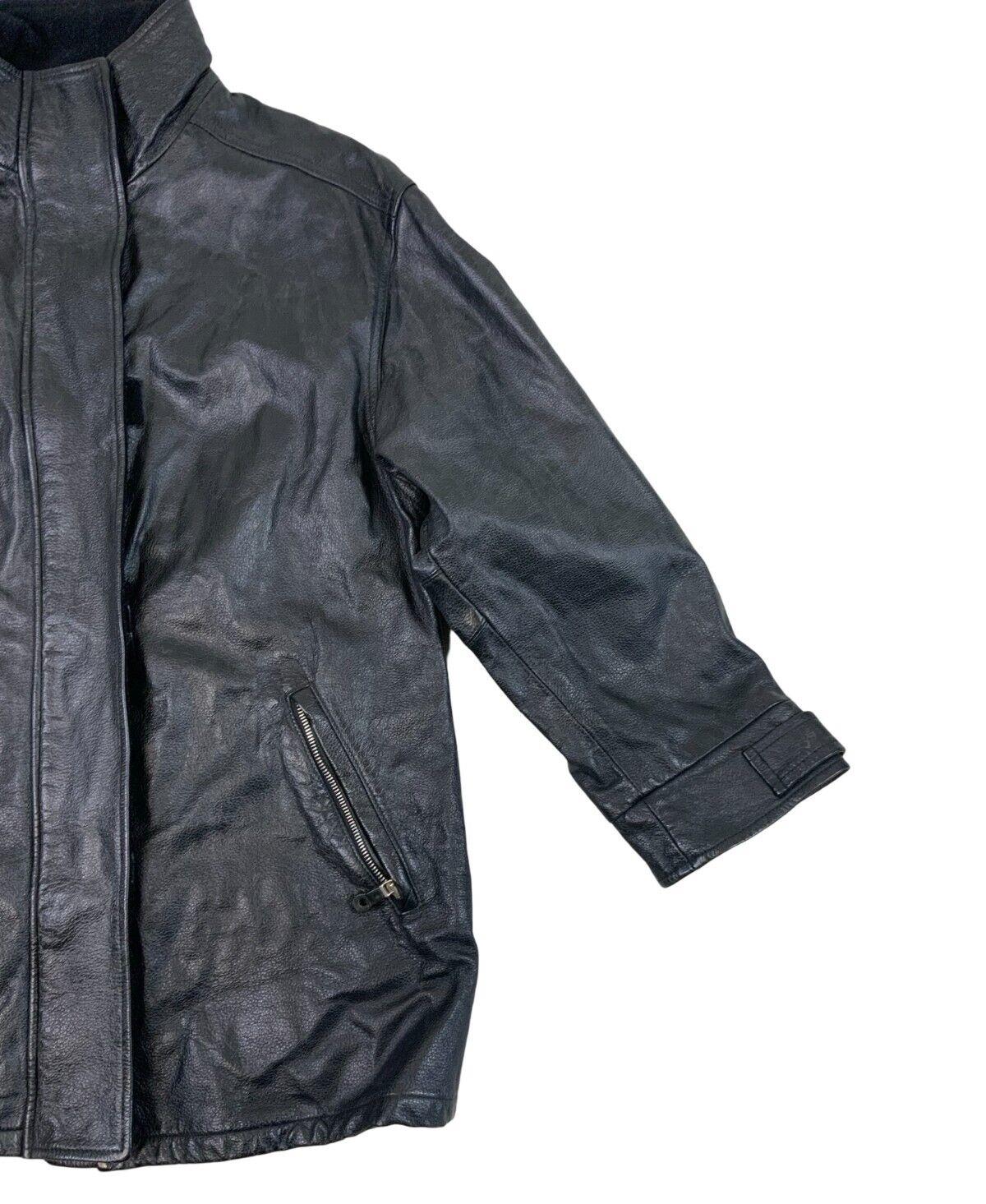 VTG ARMANI JEANS ZIP UP BLACK LEATHER JACKET SIZE M 42"