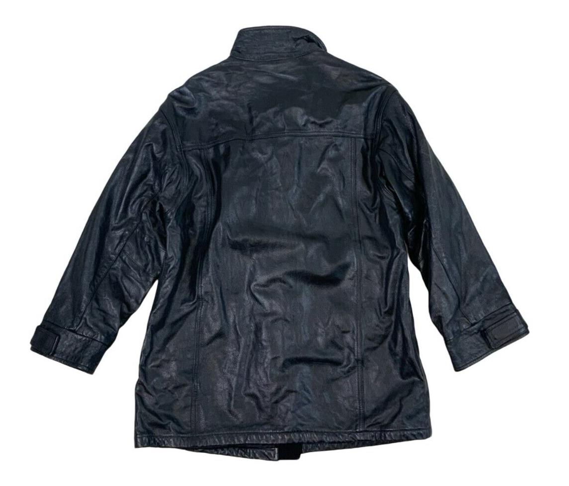 VTG ARMANI JEANS ZIP UP BLACK LEATHER JACKET SIZE M 42"